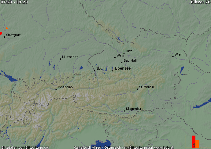 Bliksem kaart Österreich 26.04.2024 19:00:52